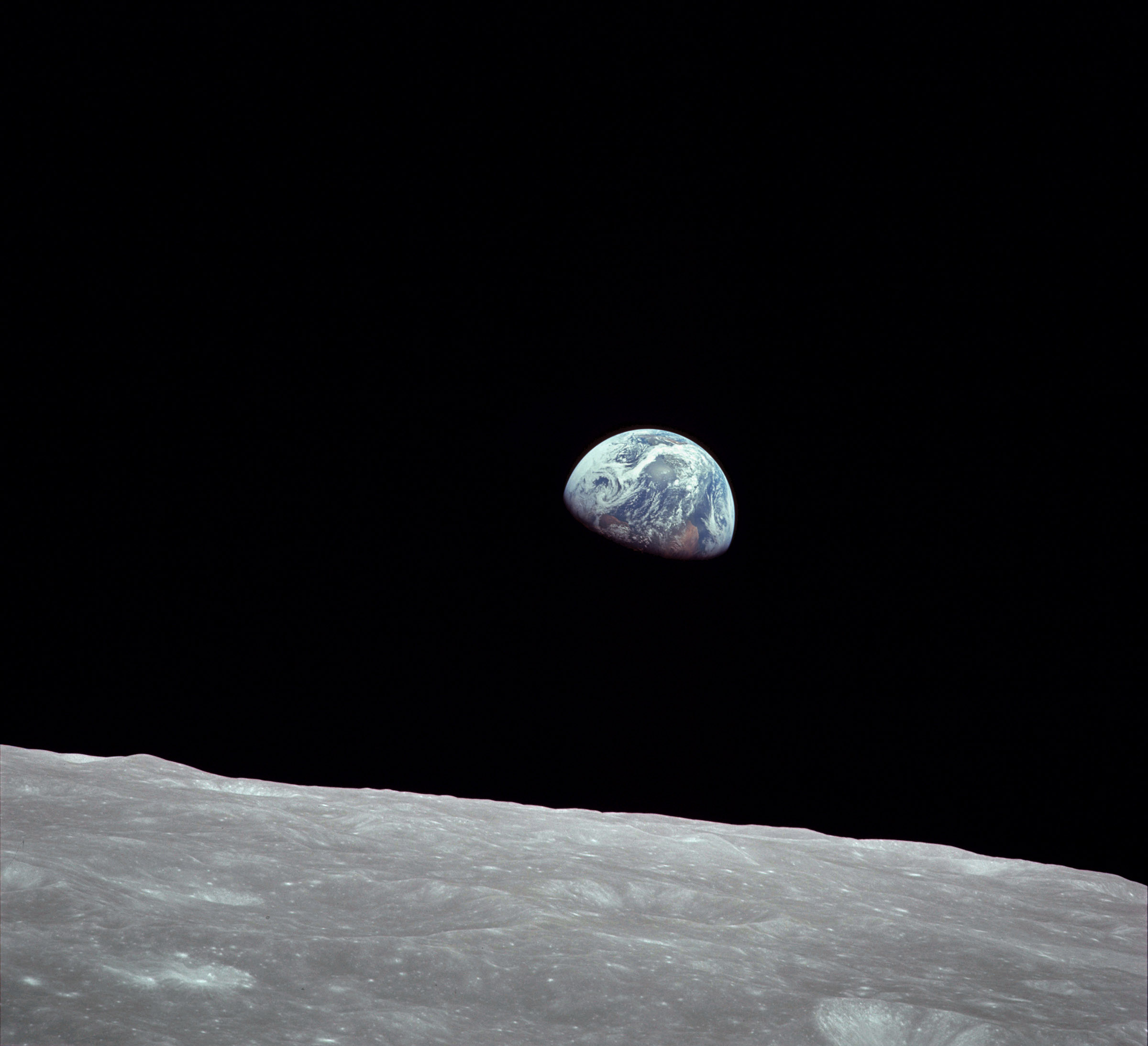 View from the moon of Earth rising