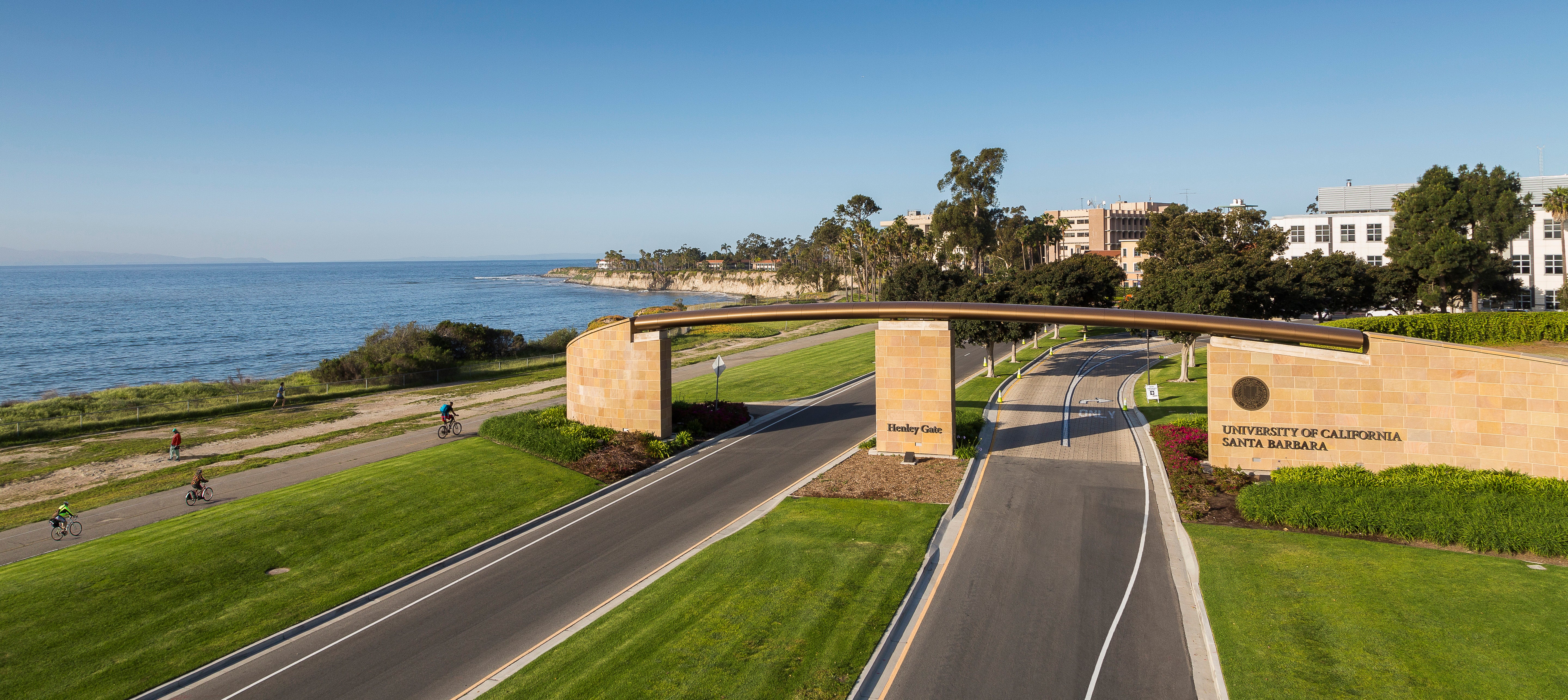 Aerial view of Henley Gate road into campus by beach