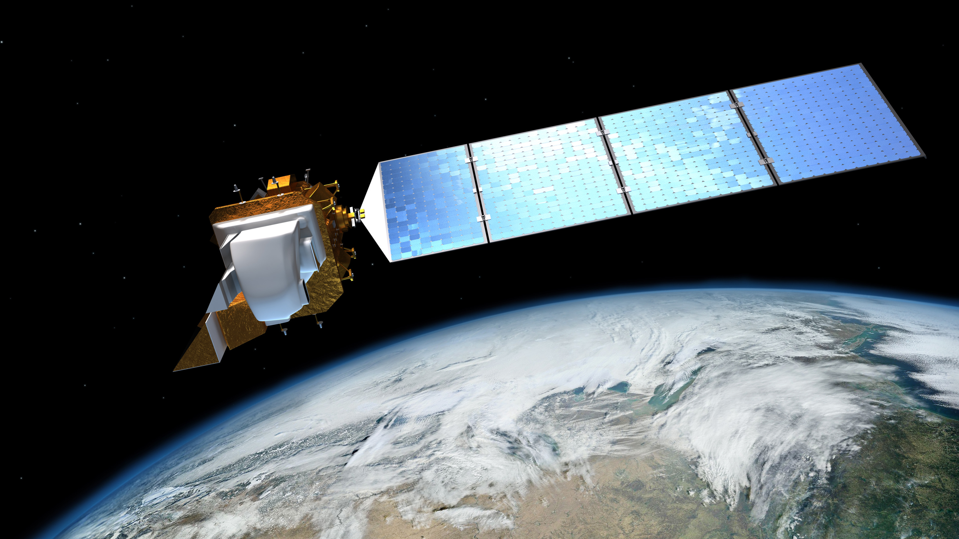 Artist's image of a Landsat satellite over Earth (NASA), Wikimedia Commons
