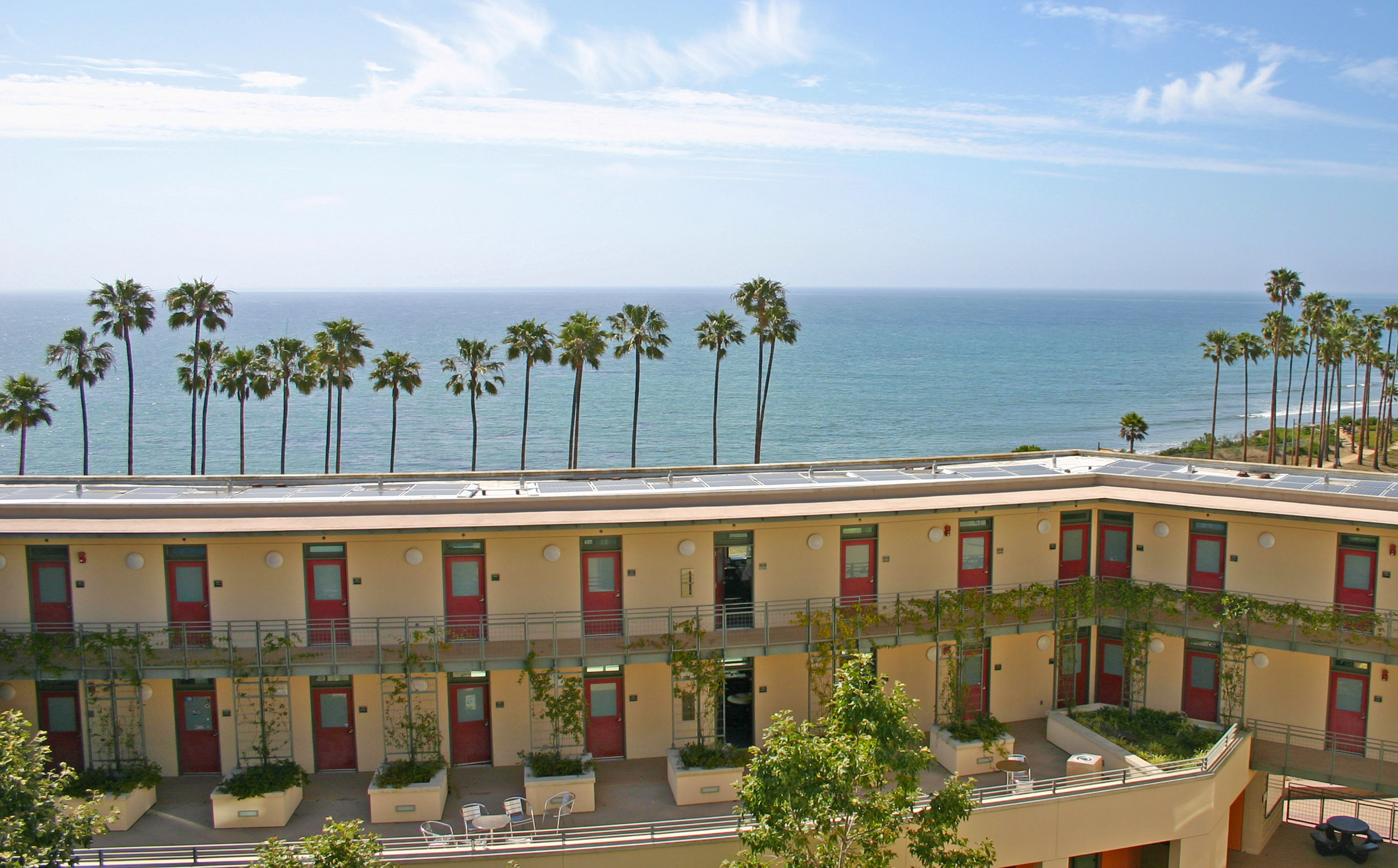 Rooftop with solar panels and ocean view