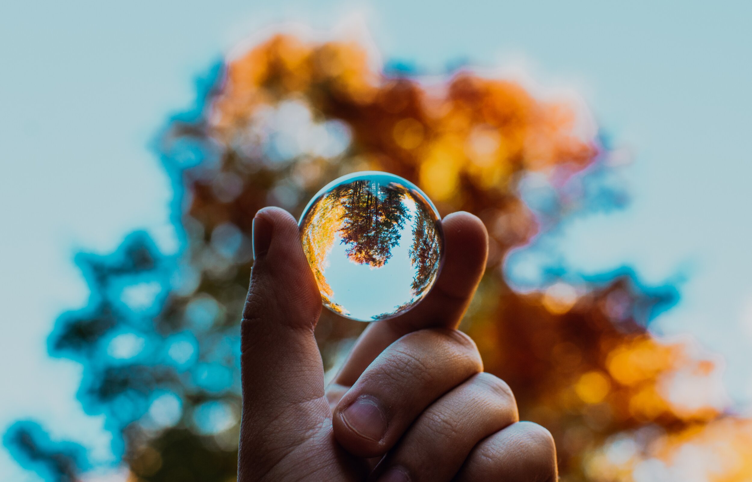 Hand holding a glass orb