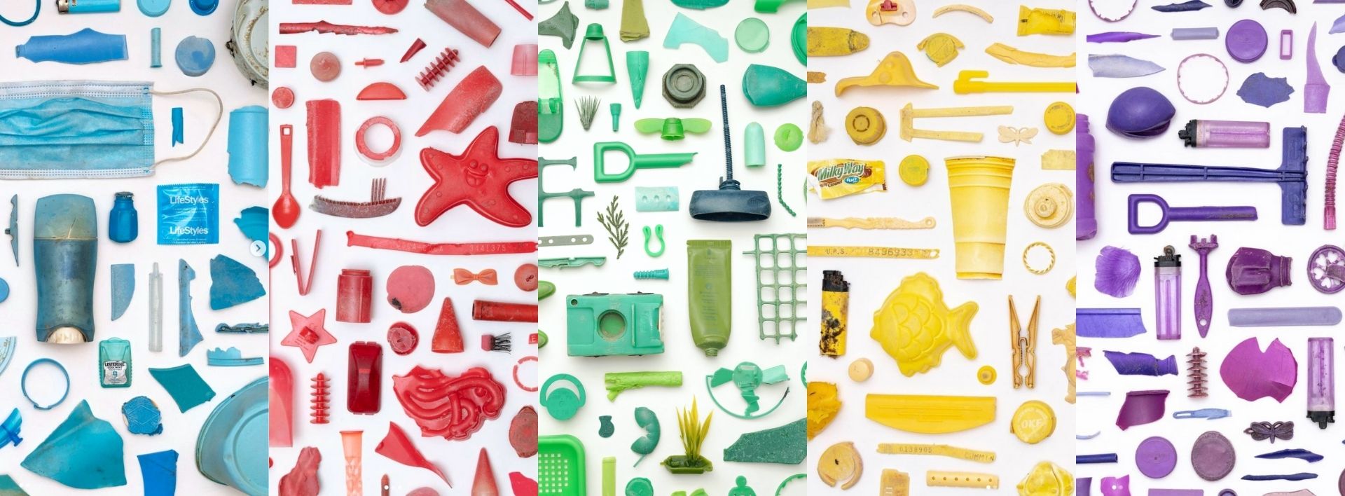 Five collages of found plastic by Hannah Tizedes
