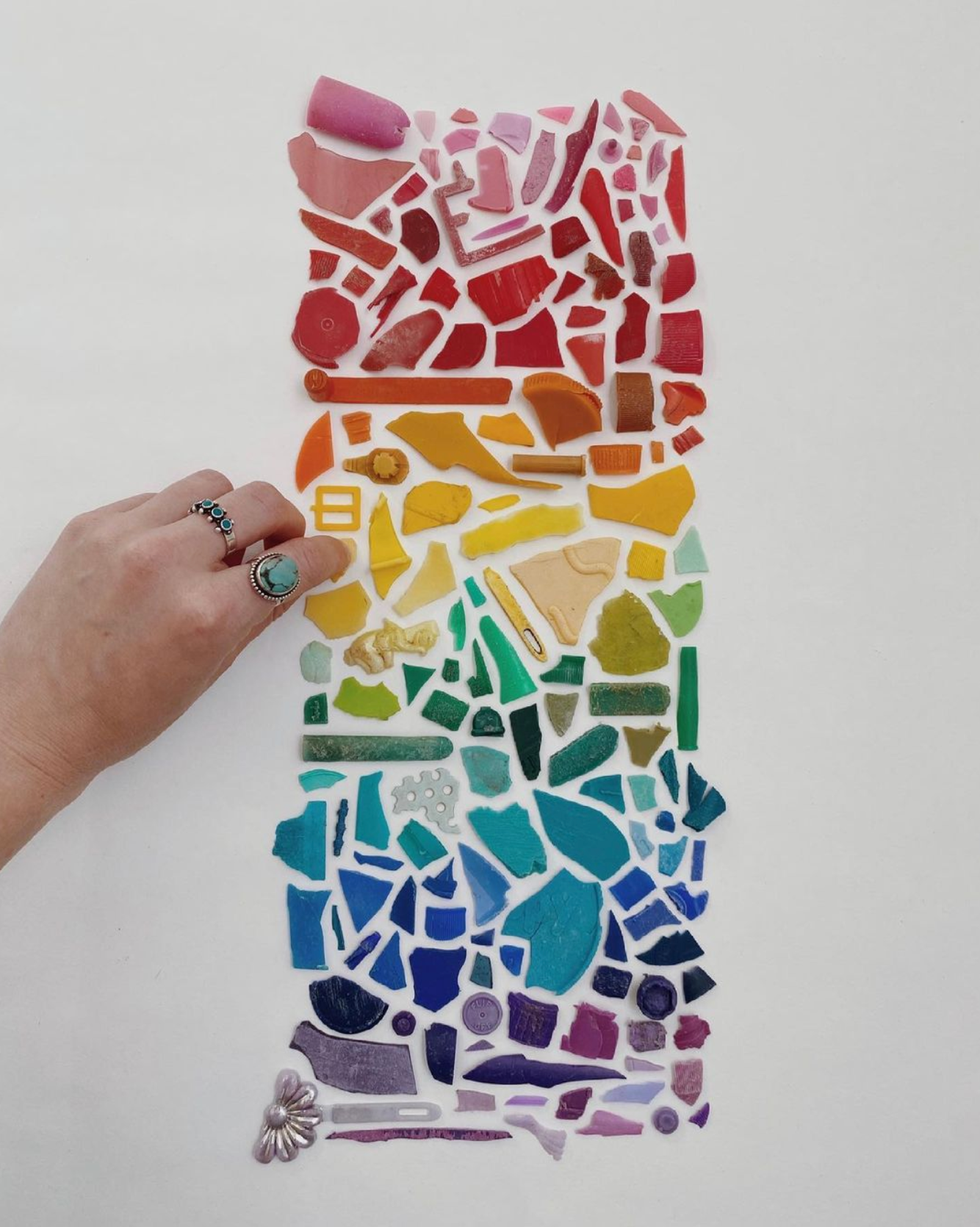 rainbow color collage of plastic waste
