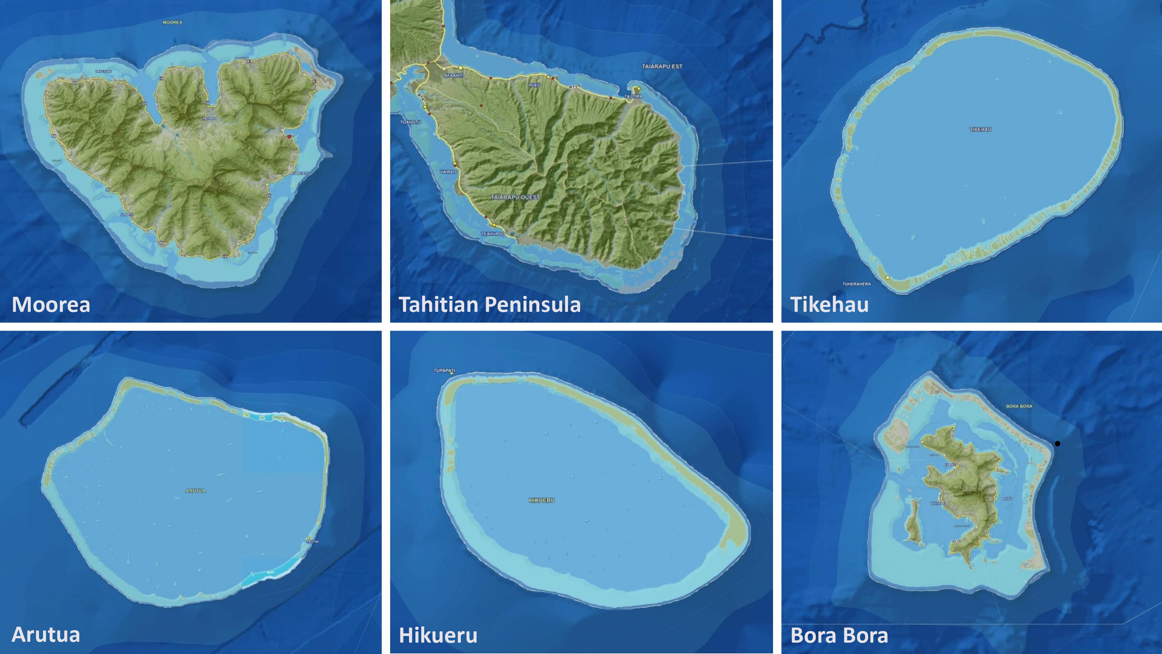 Map images of the islands of French Polynesia (tahiti and surrounding islands)