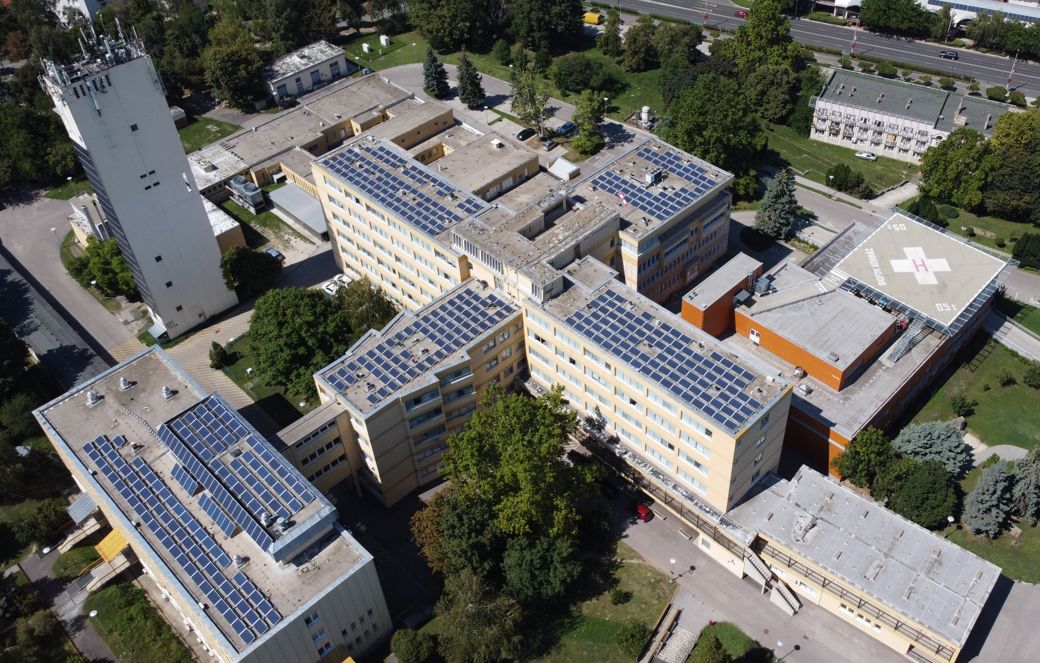 Health center with solar panels on the roofs