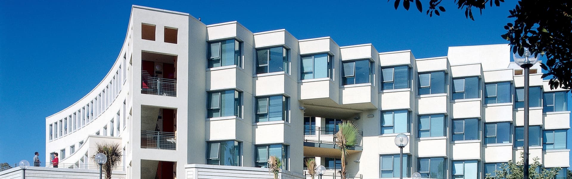 Angular windows of white office building