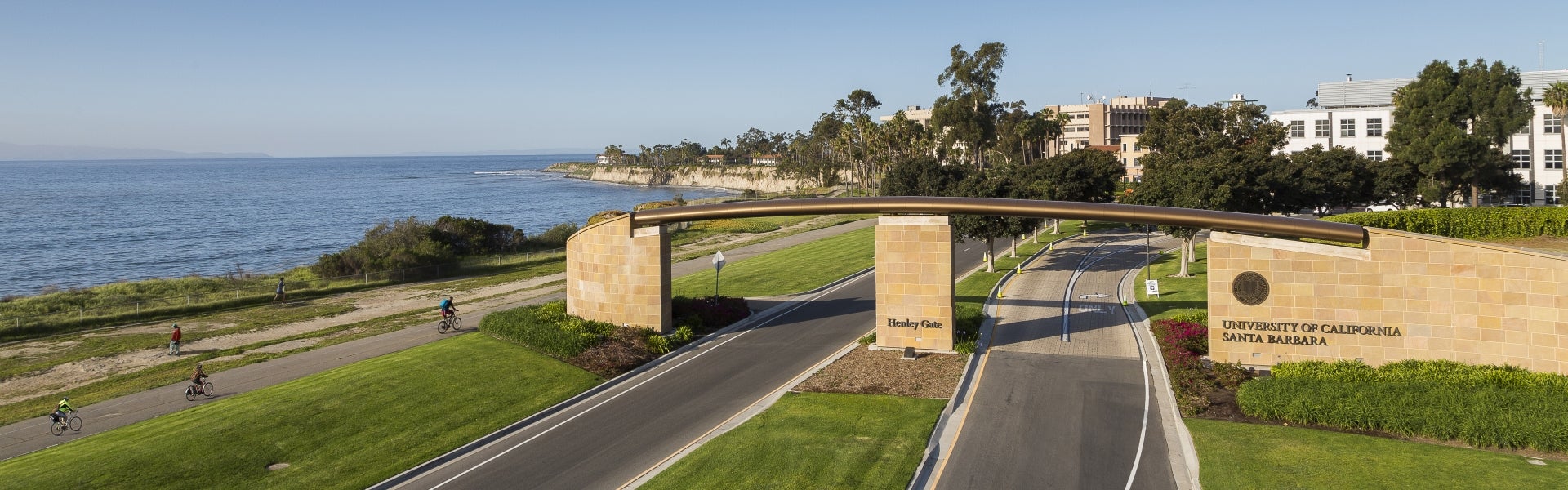 Aerial view of Henley Gate road into campus by beach