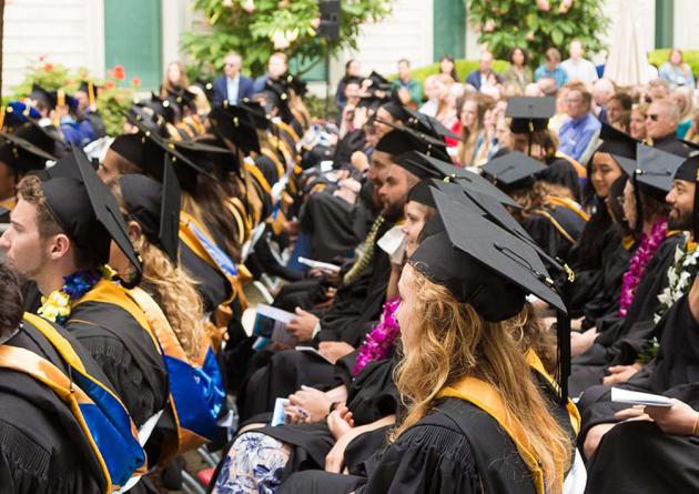 Rows of graduates in caps and gowns 