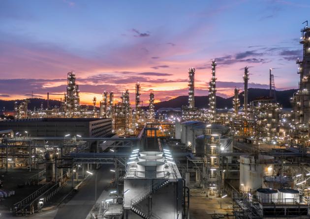 Aerial view oil and gas storage tank and pipeline, Oil and Gas storage tank chemical petroleum.