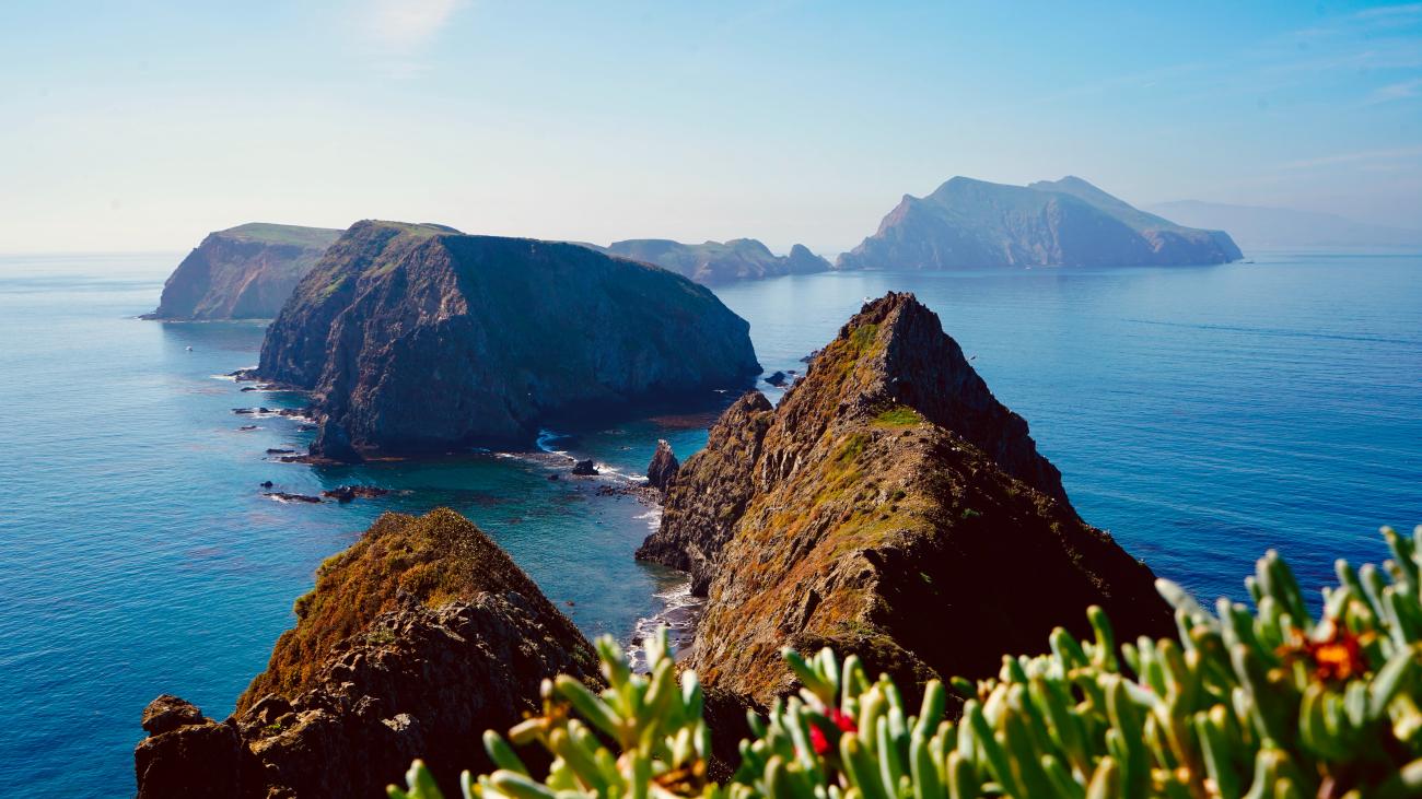 Aerial view of channel islands and pacific ocean