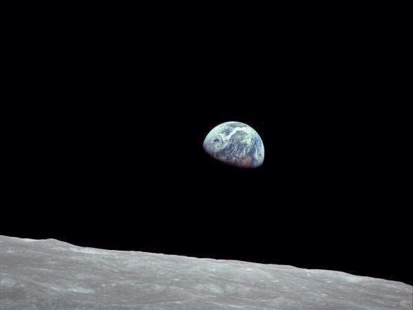 View from the moon of Earth rising