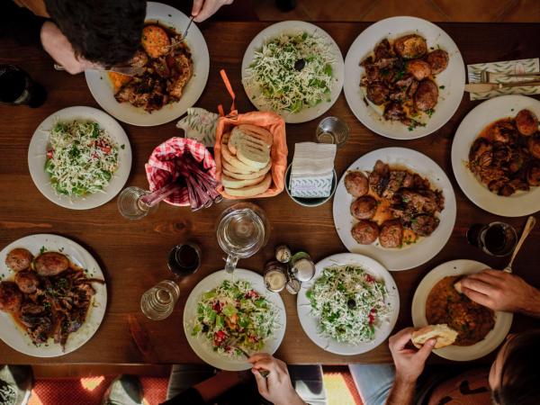 Plates of food on a table