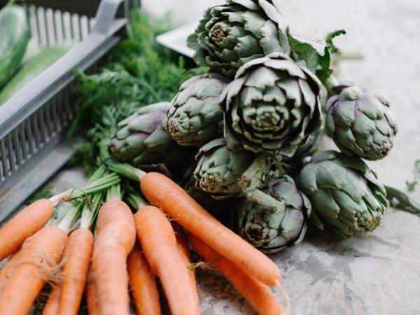 Carrots and artichokes fresh from farm.