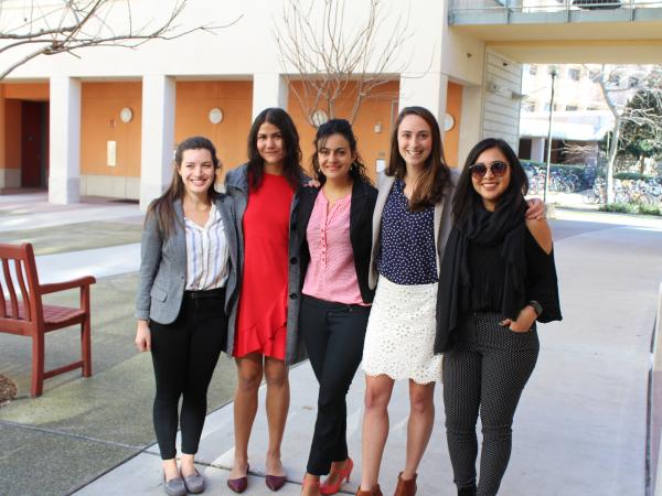 Five female students standing together for a photo