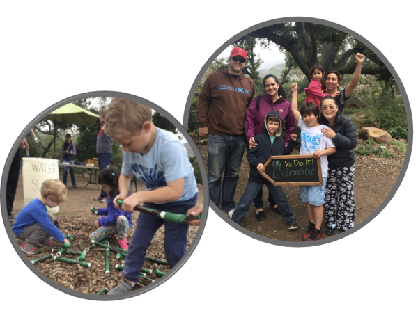 Children playing outdoors with families