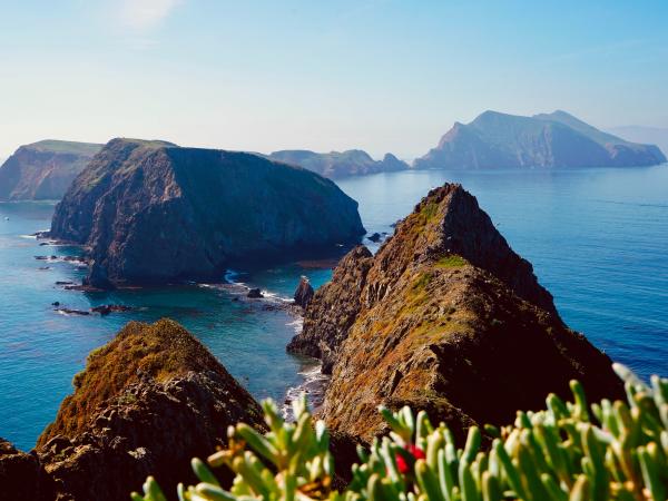 Aerial view of channel islands and pacific ocean