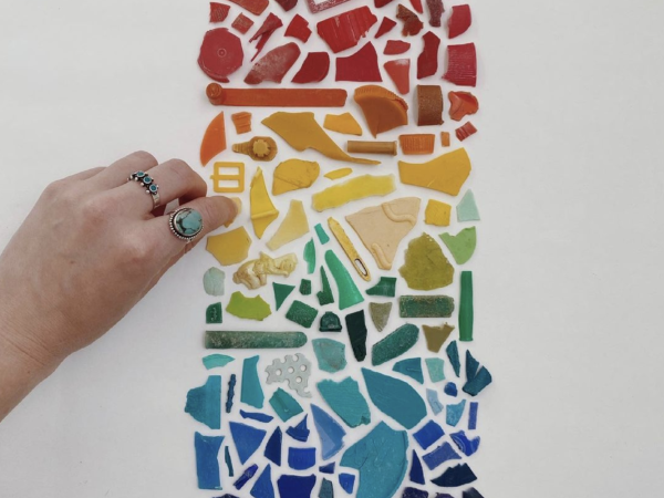 rainbow color collage of plastic waste