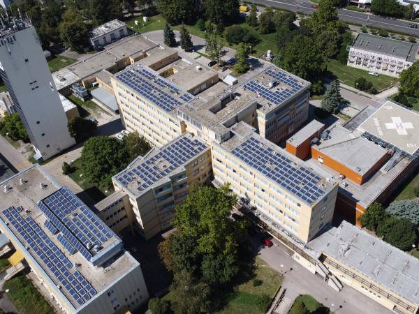 Health center with solar panels on the roofs