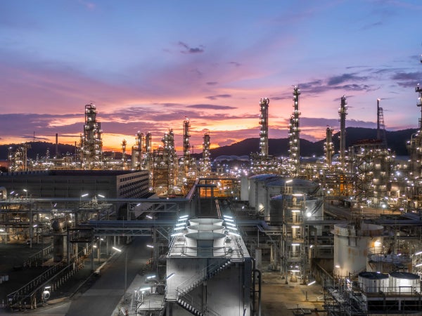 Aerial view oil and gas storage tank and pipeline, Oil and Gas storage tank chemical petroleum.
